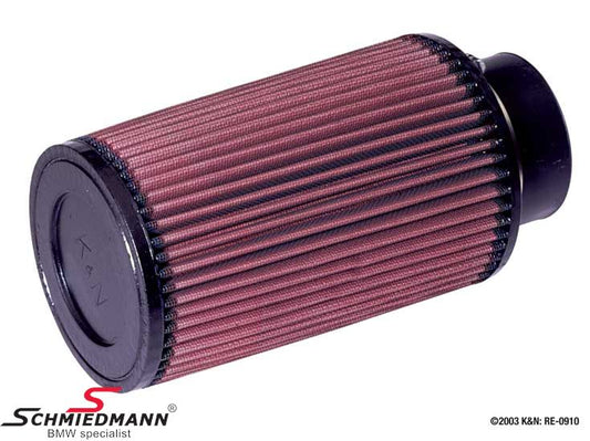 KN clamp-on conical universal sport airfilter, flange centred dia. 76MM / dia. top 117MM / dia. base 127MM height 203MM, max. 275HP