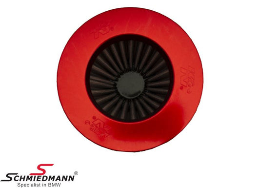 KN clamp-on conical universal sport airfilter, flange inverted red dia. 70MM / dia. top 133MM / dia. base 149MM height 127MM, max. 310HP